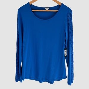 PJ Salvage Butterfly Pajama Long Sleeve Lace Detail Blue Top L NWT